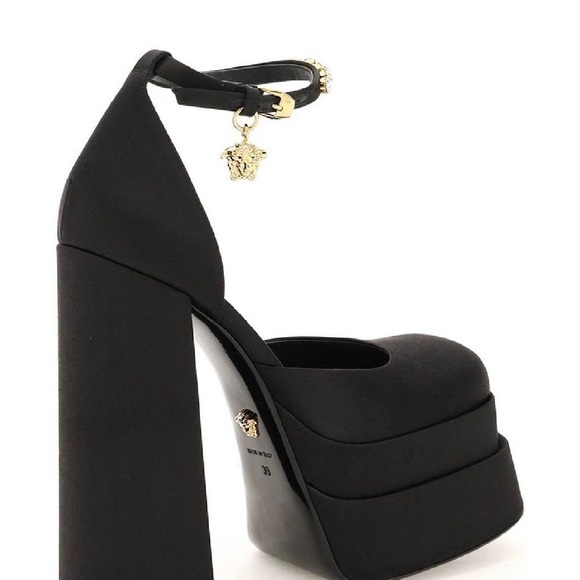 NEW!!! Versace Medusa Head Charm Satin Platform Pumps
